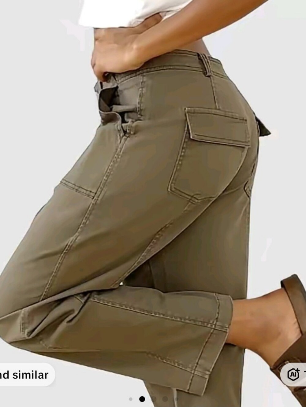Flamingals Solid Stitch Detail Mid Waist Barrel Deep Pocket Crop Green NWT Large - Picture 2 of 11